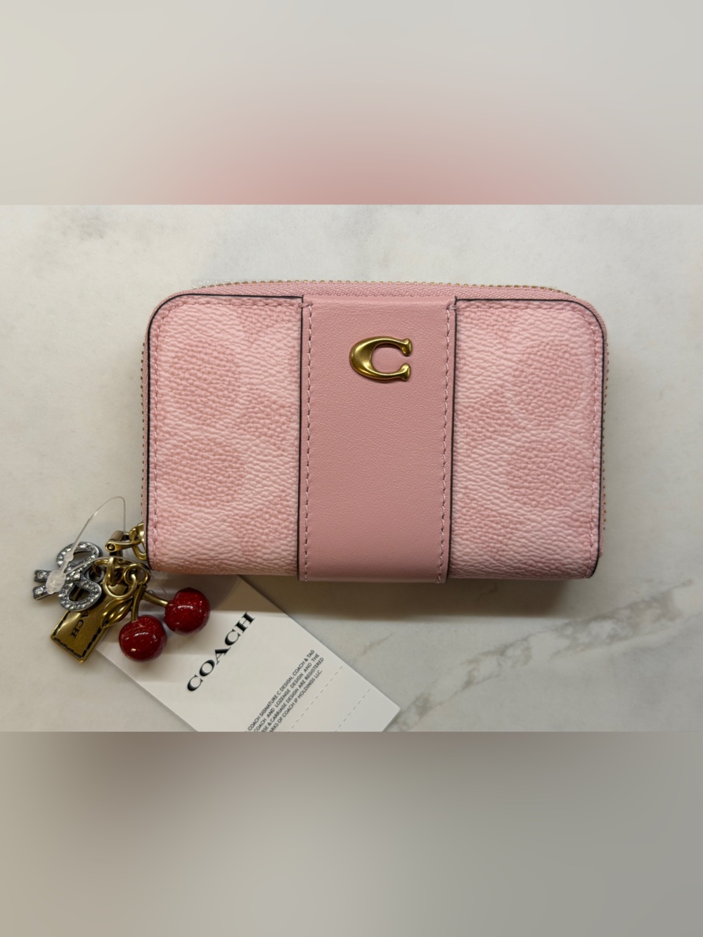 Coach Powder Pink Essential Zip Around Card Case with Charms